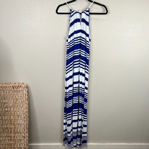 MILLY for DesigNation Maxi Dress Size Medium M Sapphire Combo Stripe Halter Boho - Picture 1 of 12
